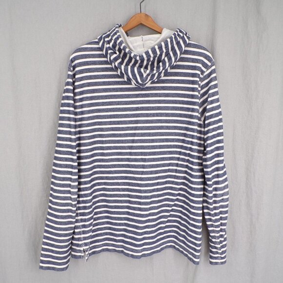 J. Crew Vintage Fleece Women's L Pullover Hoodie Blue White Stripe Cozy Cotton - Picture 5 of 9